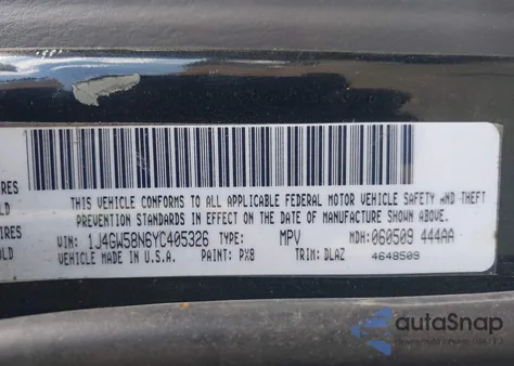 2000 Jeep Grand Cherokee Limited из США, поврежденный, VIN 1J4GW58N6YC405326